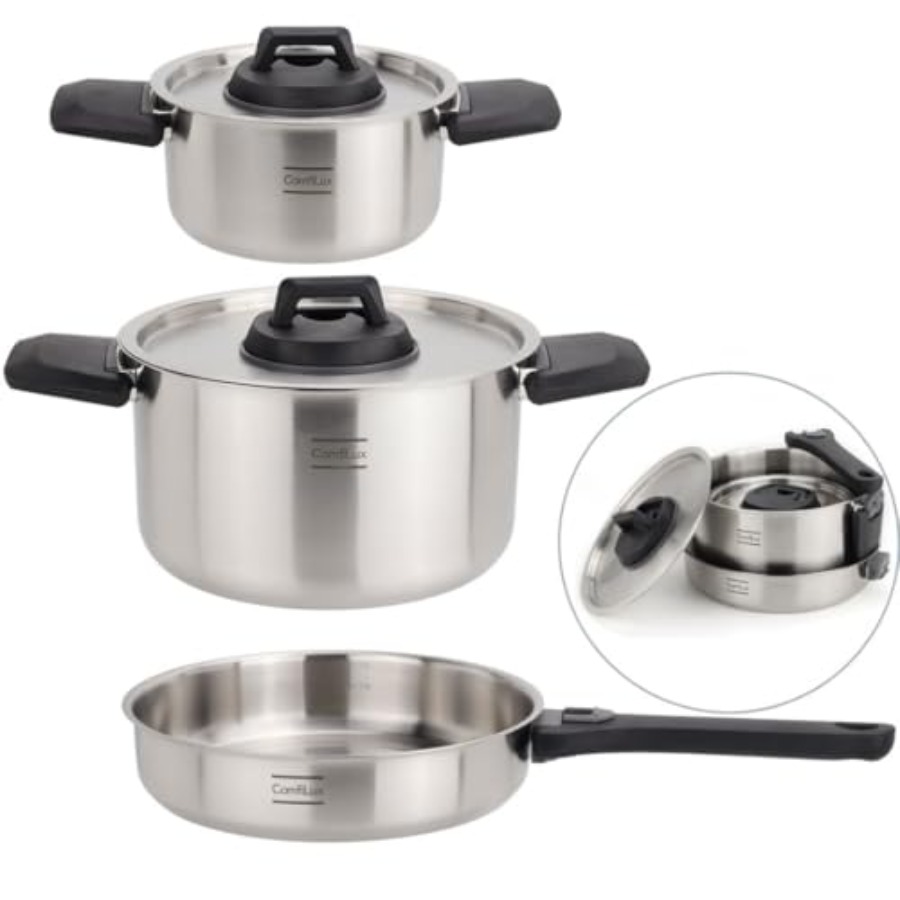 Camping Cooking Set Detachable Handle - Stainless Steel Camping Kitchen Cookware Set