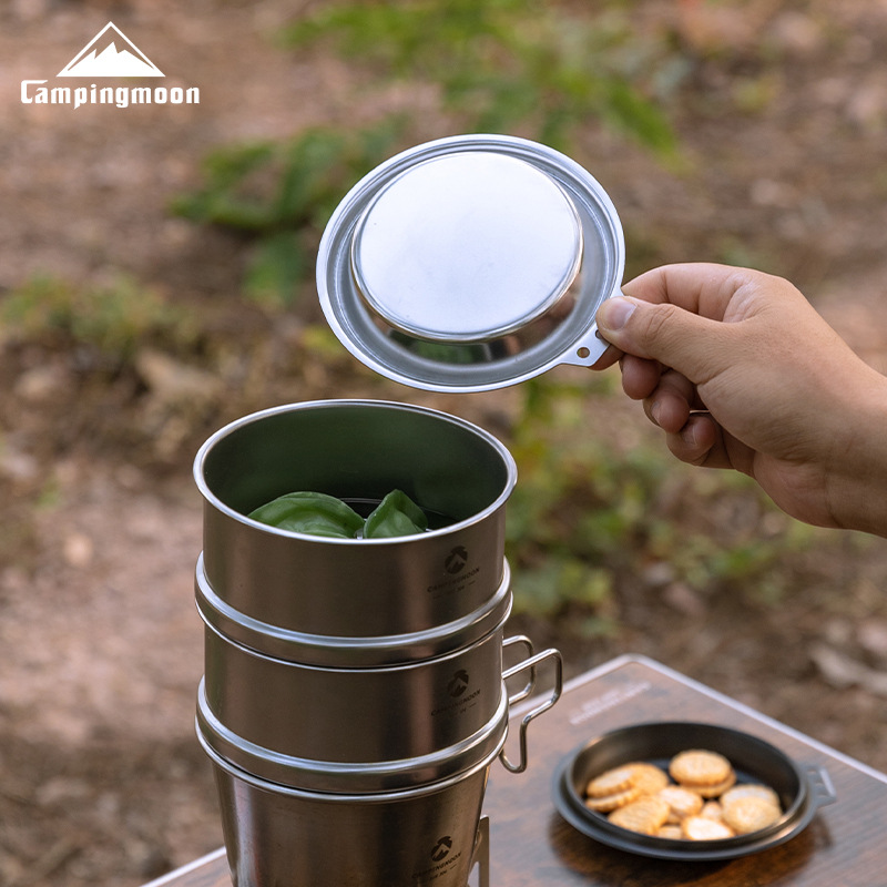Camping Cooking Wok - CAMPINGMOON S-SD Thickened Stainless Steel Fry