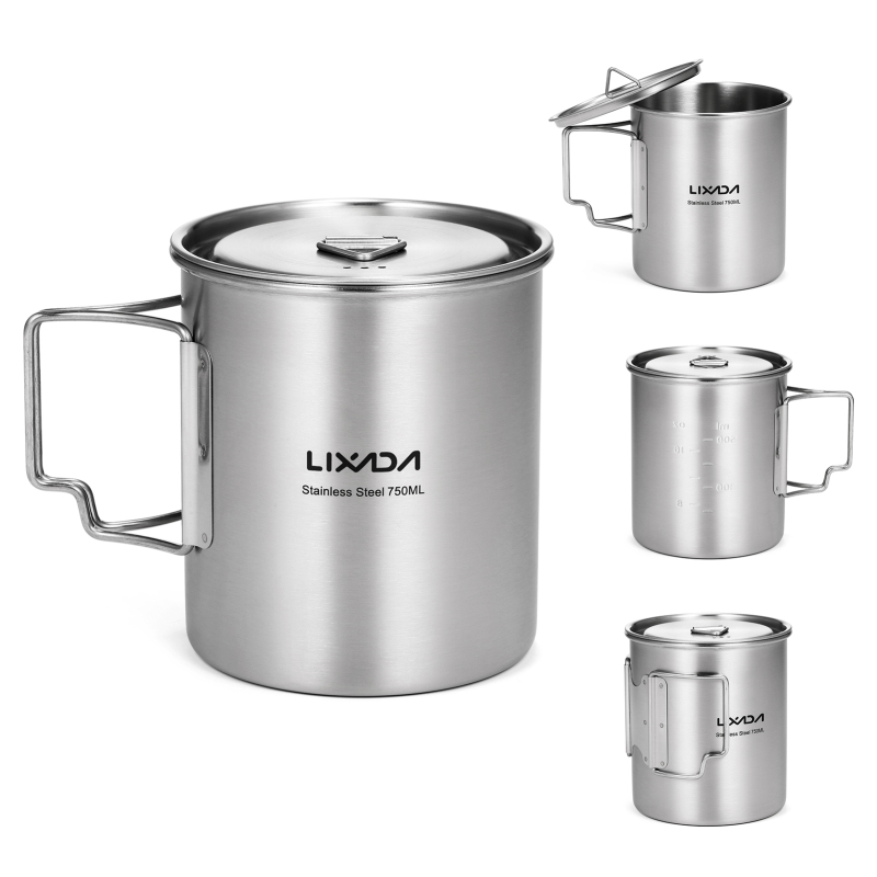 Camping Cooking Utensil Bag - Lixada 750ml Cup Outdoor Stainless Steel