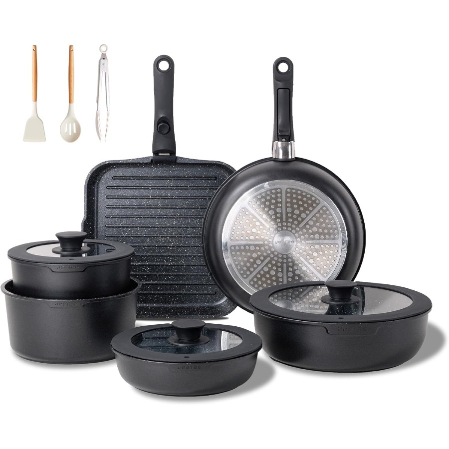Camping Cooking Set Detachable Handle - 25pcs Non-Stick Detachable Handle Cookware Set