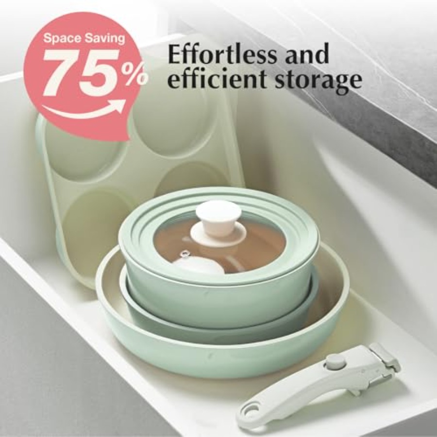 Ceramic Pots and Pans Set Non  - Camping Cooking Set Detachable Handle のレビューと価格