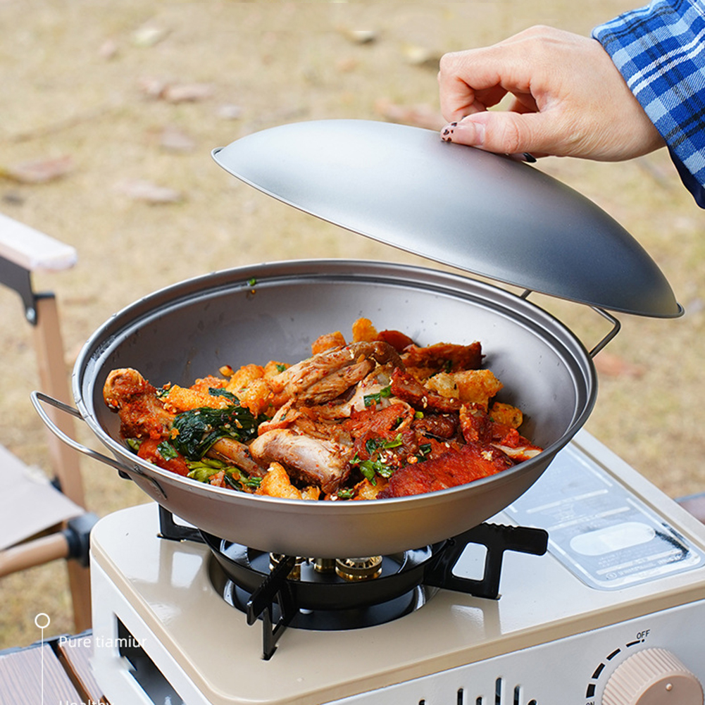 Titanium Wok Pan with Lid Doub - Camping Cooking Wok のレビューと価格