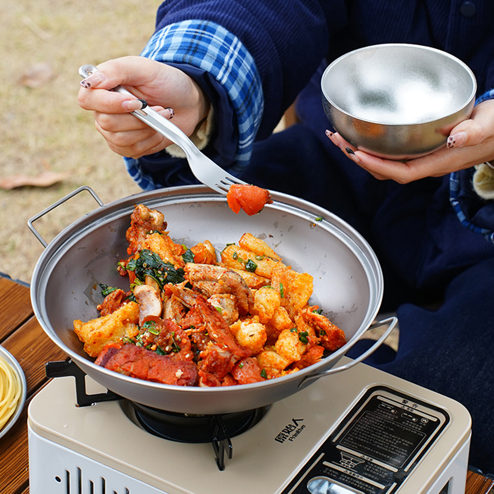 Titanium Wok Pan with Lid Doub - Camping Cooking Wok のレビューと価格