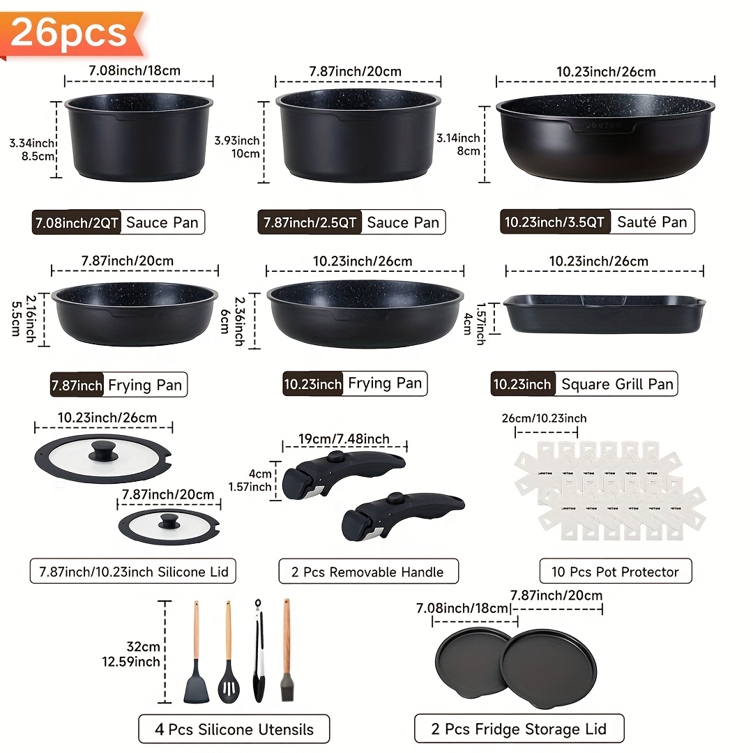 16/26pcs, Non-Stick Cookware S - Camping Cooking Set Detachable Handle のレビューと価格