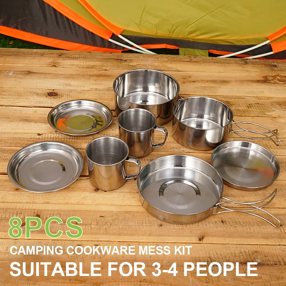 8pcs/Set Camping Cookware Mess - Camping Cooking Utensil Bag のレビューと価格