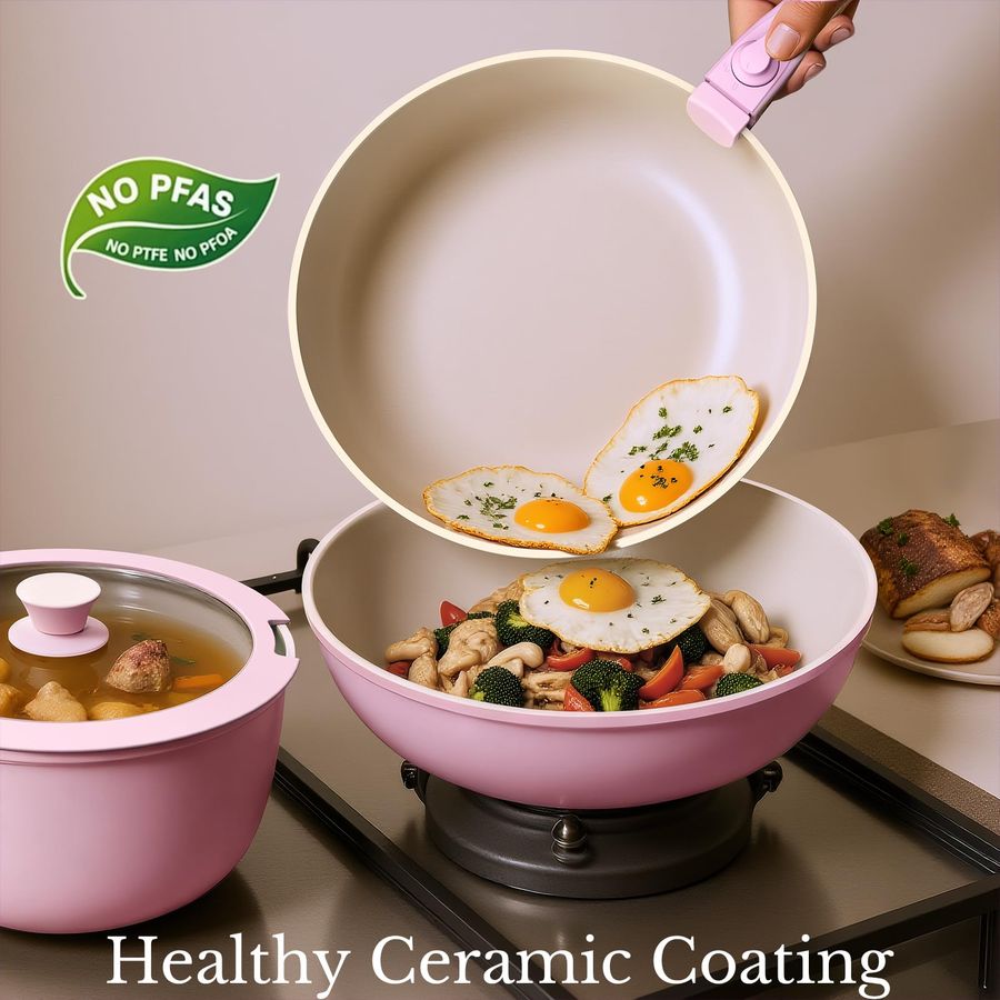 Pots and Pans Set Non Stick, C - Camping Cooking Set Detachable Handle のレビューと価格