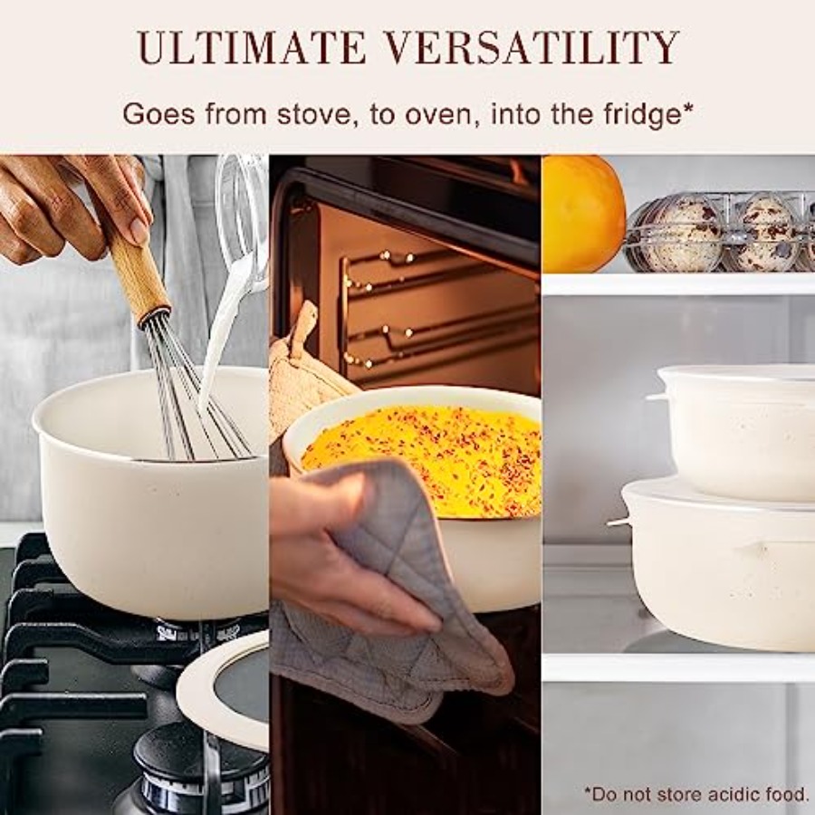 Beige Nonstick Cookware Set wi - Camping Cooking Set Detachable Handle のレビューと価格
