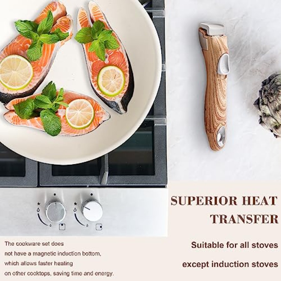 Beige Nonstick Cookware Set wi - Camping Cooking Set Detachable Handle のレビューと価格