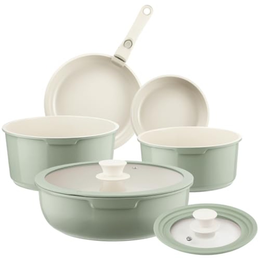 Ceramic Pots and Pans Set Non  - Camping Cooking Set Detachable Handle のレビューと価格