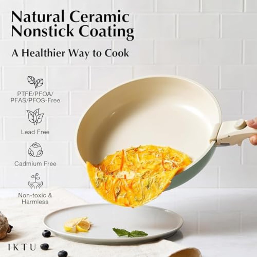 Ceramic Pots and Pans Set Non  - Camping Cooking Set Detachable Handle のレビューと価格