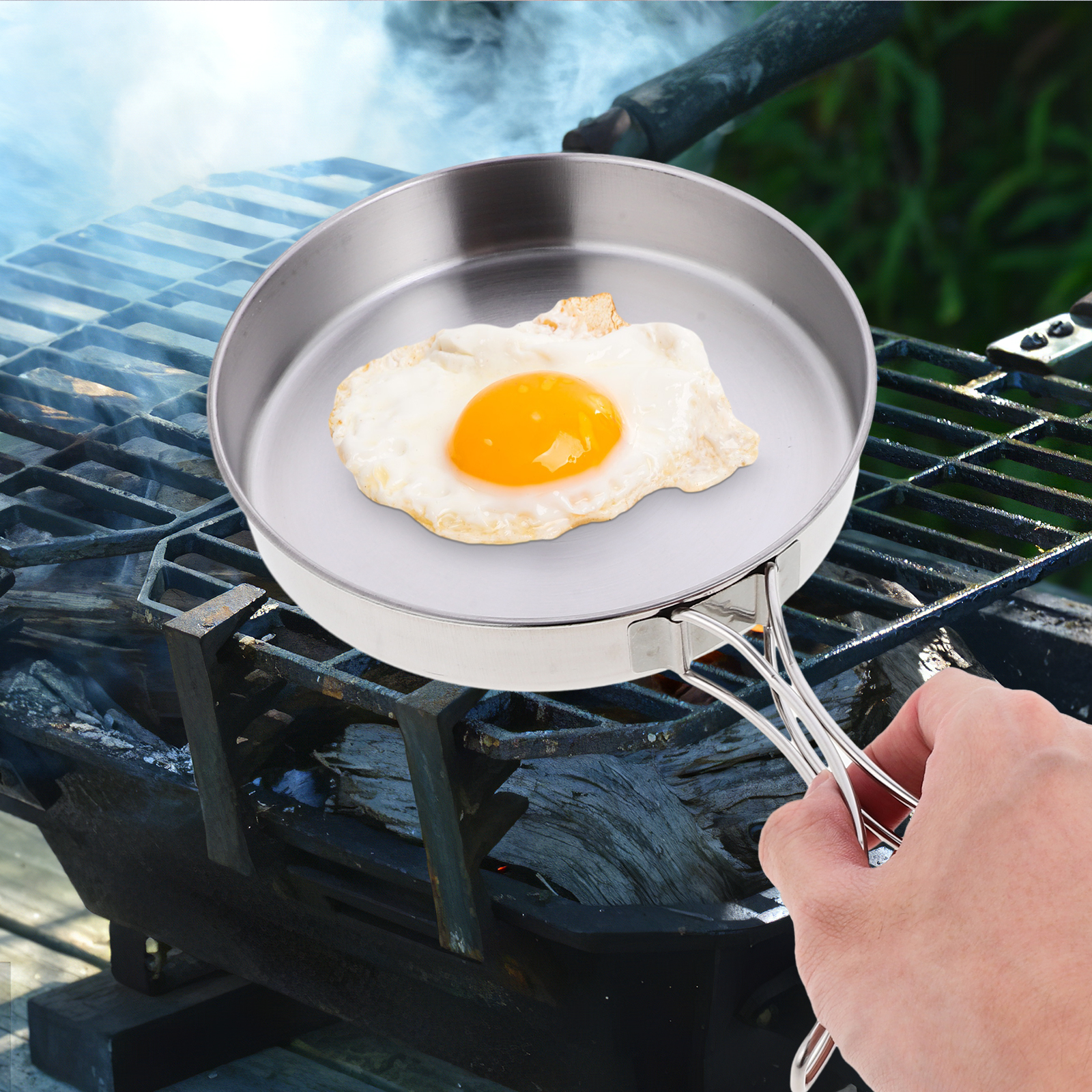 Portable Frying Pan Stainless  - Camping Cooking Wok のレビューと価格