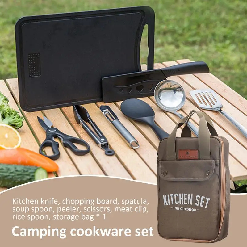 8pcs Camping Kitchen Cookware  - Camping Cooking Utensil Bag のレビューと価格