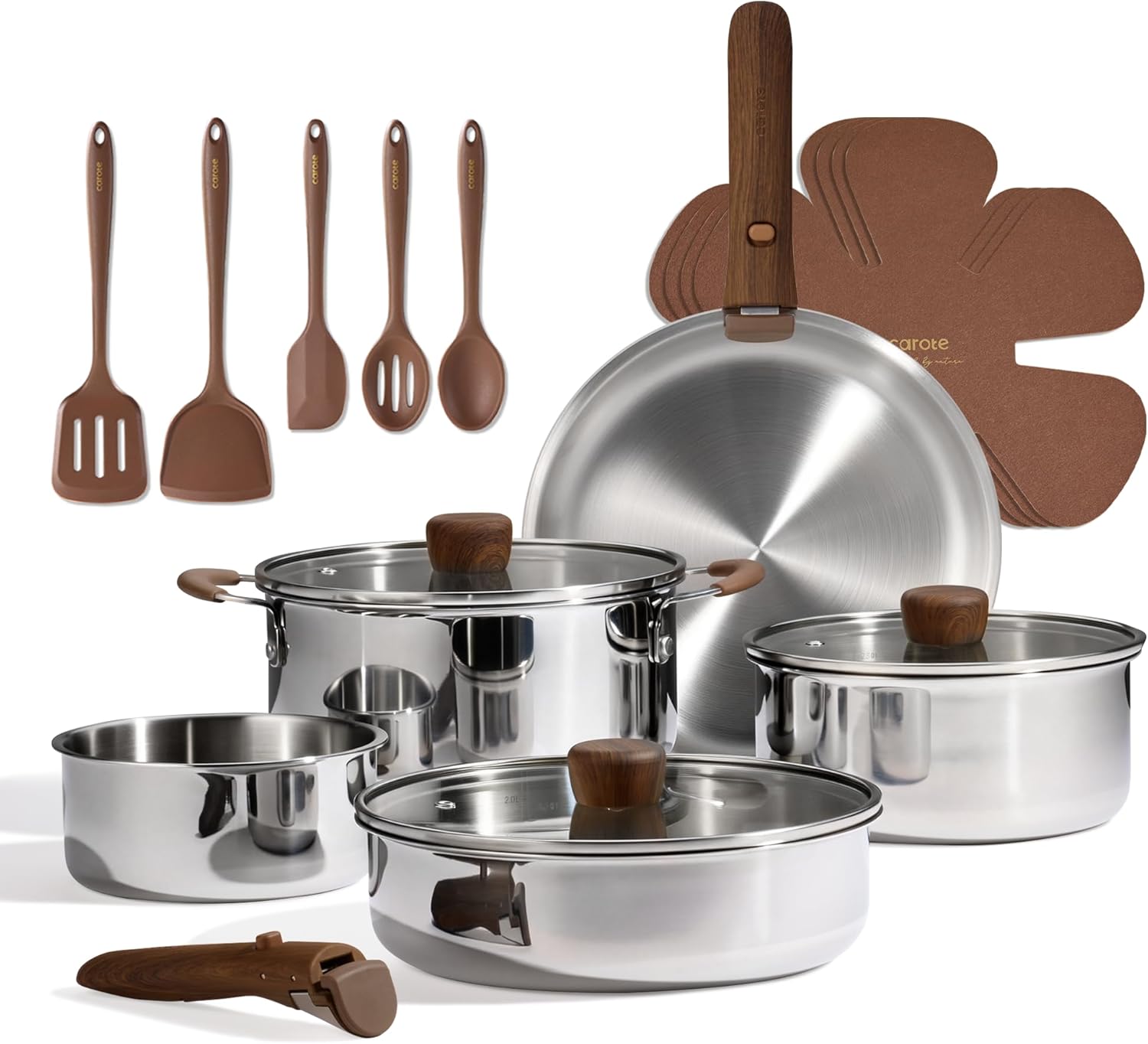 19pcs Stainless Steel Cookware - Camping Cooking Set Detachable Handle のレビューと価格