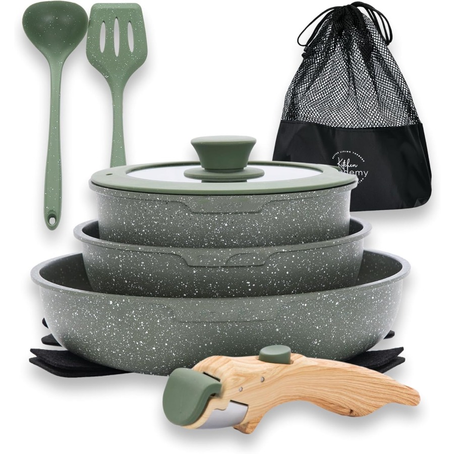 10 Pcs Non-Stick Kitchen Cookw - Camping Cooking Set Detachable Handle のレビューと価格