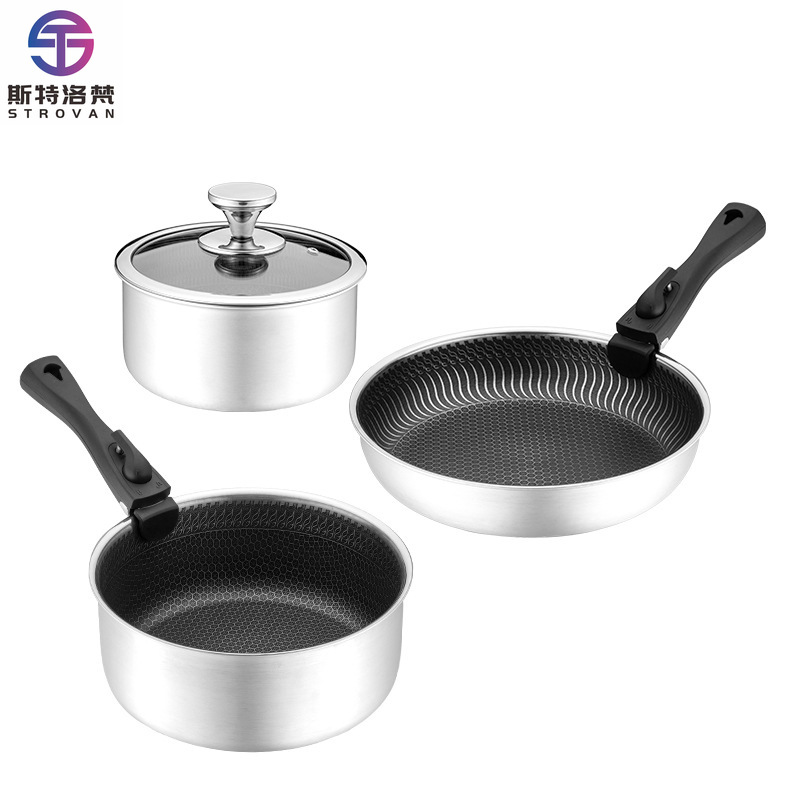 6 Pcs 3-ply Stainless Steel Co - Camping Cooking Set Detachable Handle のレビューと価格