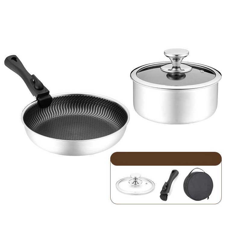 6 Pcs 3-ply Stainless Steel Co - Camping Cooking Set Detachable Handle のレビューと価格