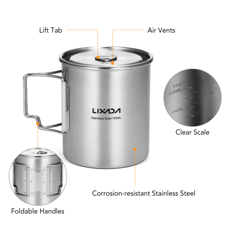 Lixada 750ml Cup Outdoor Stain - Camping Cooking Utensil Bag のレビューと価格