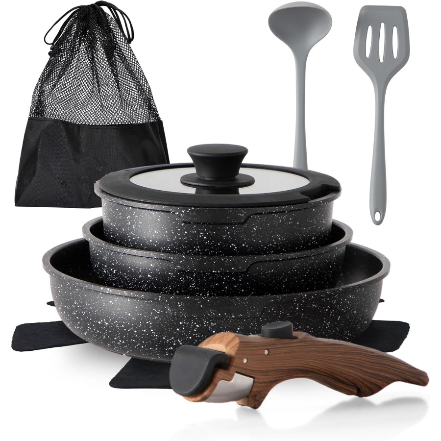 10 Pcs Non-Stick Kitchen Cookw - Camping Cooking Set Detachable Handle のレビューと価格