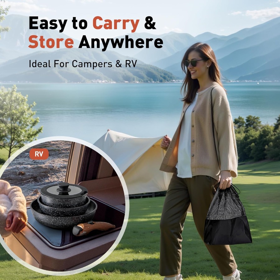 10 Pcs Non-Stick Kitchen Cookw - Camping Cooking Set Detachable Handle のレビューと価格